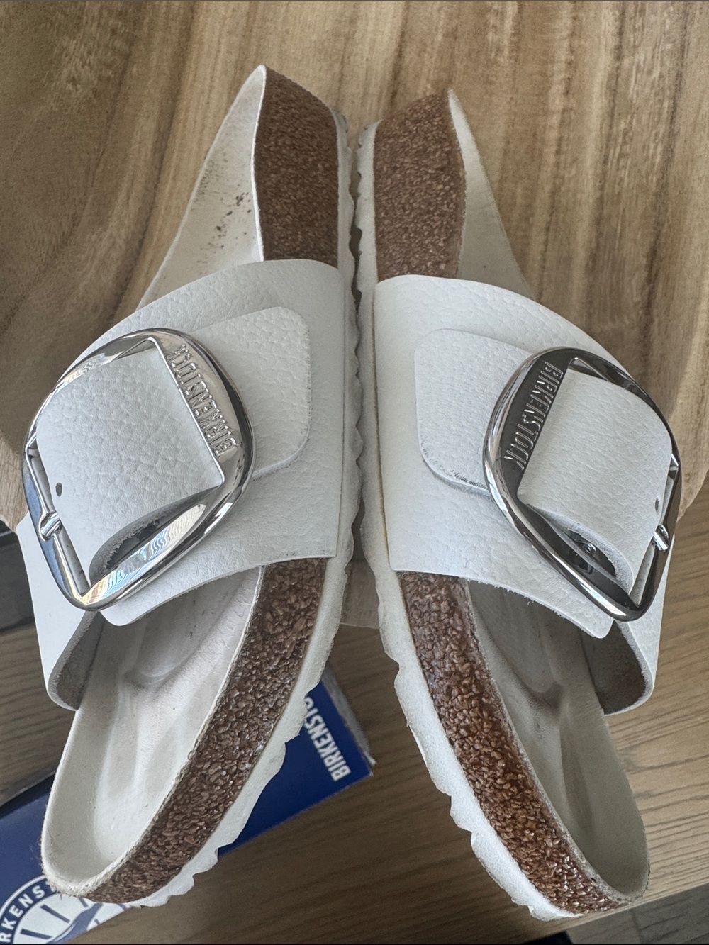 Birkenstock White Madrid Big Buckle Slide Sandals - Picture 5 of 12